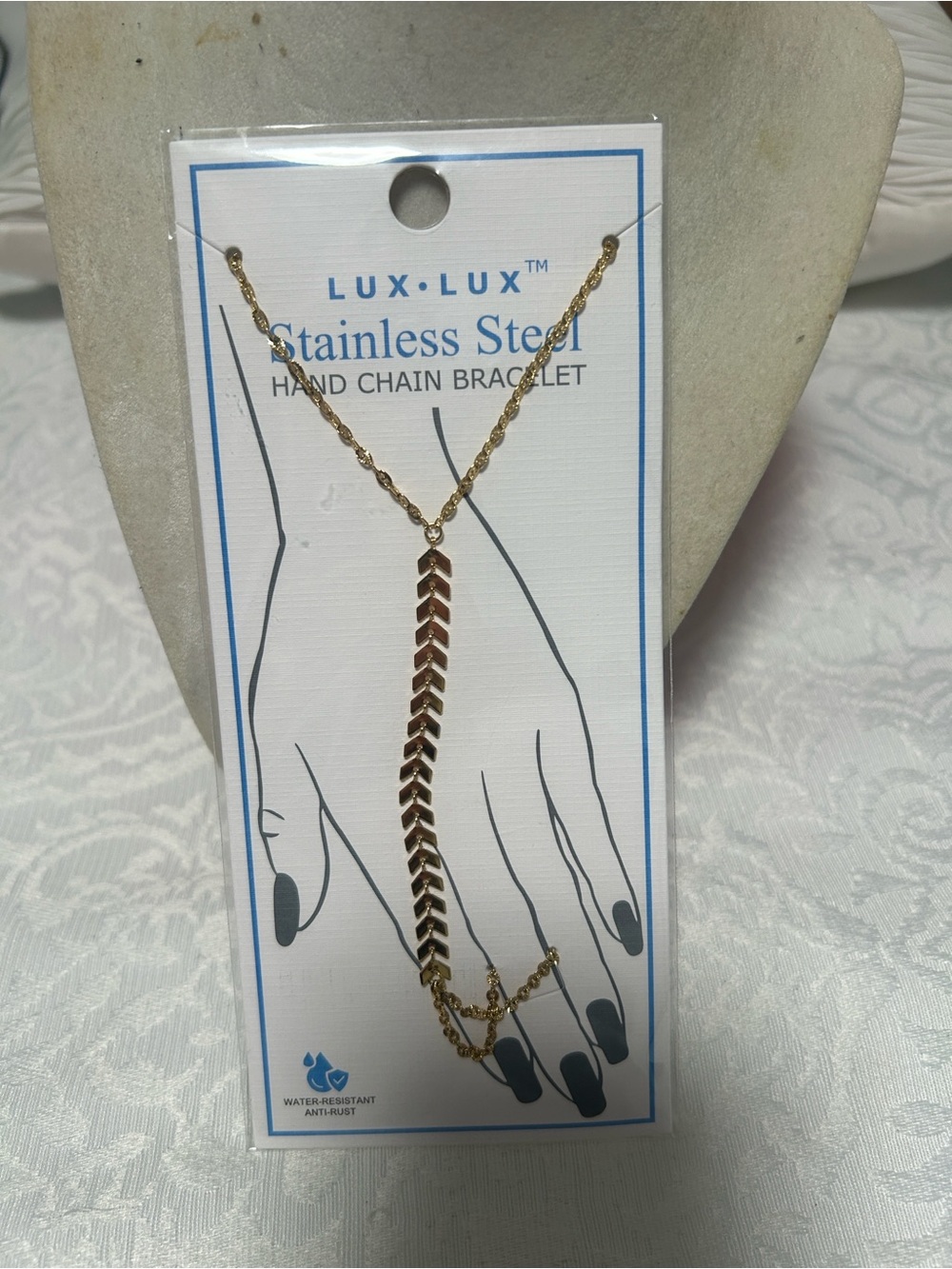 Lux•Lux Gold Chevron Hand Chain Bracelet